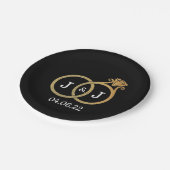 Chic Imitate Gold Foil Monogram Wedding Rings Pappteller (Schrägansicht)