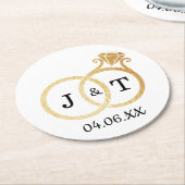Chic Imitate Gold Foil Monogram Wedding Rings Runder Pappuntersetzer (Angewinkelt)