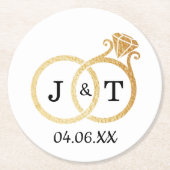 Chic Imitate Gold Foil Monogram Wedding Rings Runder Pappuntersetzer (Vorderseite)