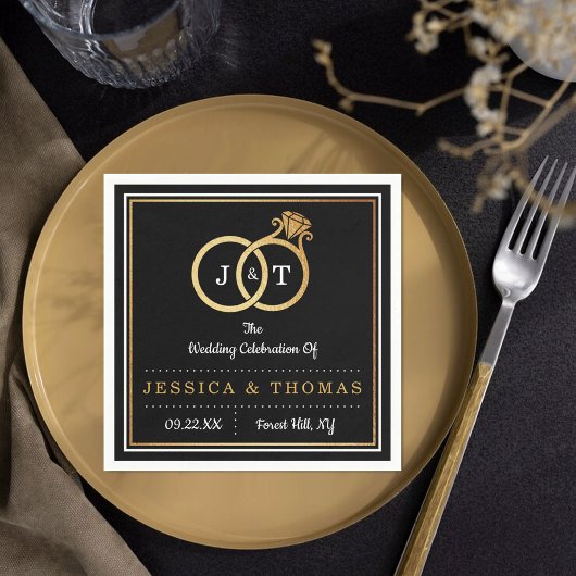 Chic Imitate Gold Foil Monogram Wedding Rings Serviette