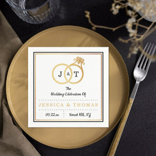 Chic Imitate Gold Foil Monogram Wedding Rings Serviette