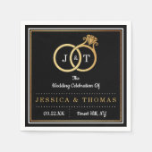 Chic Imitate Gold Foil Monogram Wedding Rings Serviette (Vorderseite)