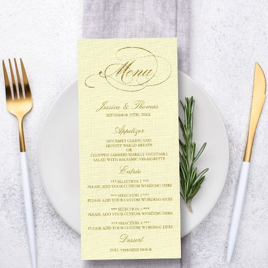 Chic Imitate Gold Foil Wedding Menu Template - Elf Menükarte