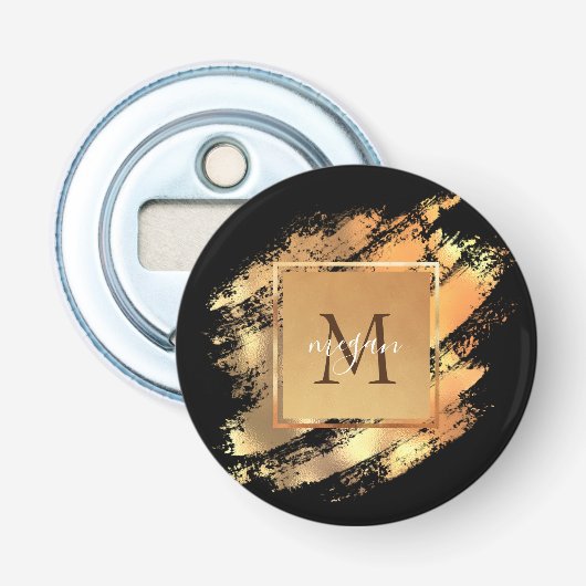 Chic Imitate Gold Glam Brushstroke Mit Monogramm Flaschenöffner (Vorderseite)