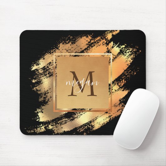 Chic Imitate Gold Glam Brushstroke Mit Monogramm Mousepad (Mit Mouse)