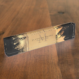 Chic Imitate Gold Glam Brushstroke Mit Monogramm Namensplakette