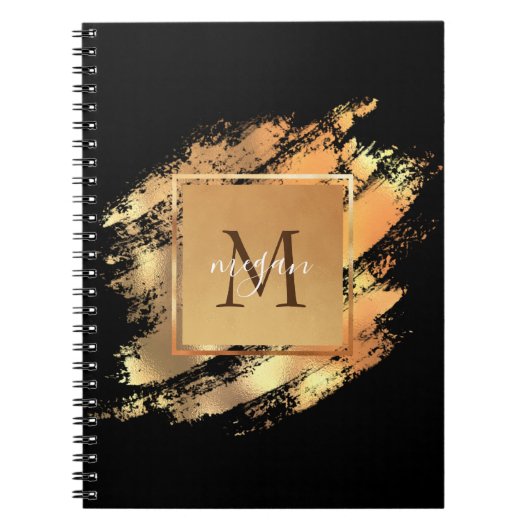 Chic Imitate Gold Glam Brushstroke Mit Monogramm Notizblock (Vorderseite)