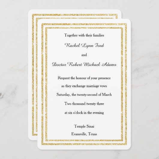 Chic Imitate Gold Glittered Trim - 12x18 Wedite Ei Einladung (Vorne/Hinten)