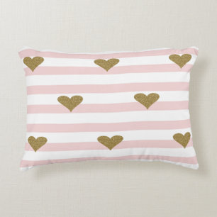 Chic Imitate Gold Glittery Hearts Pink Stripes Dekokissen