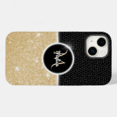 Chic Imitate Gold Glitzer Black Leather Monogram Case-Mate iPhone Hülle (Rückseite (Horizontal))