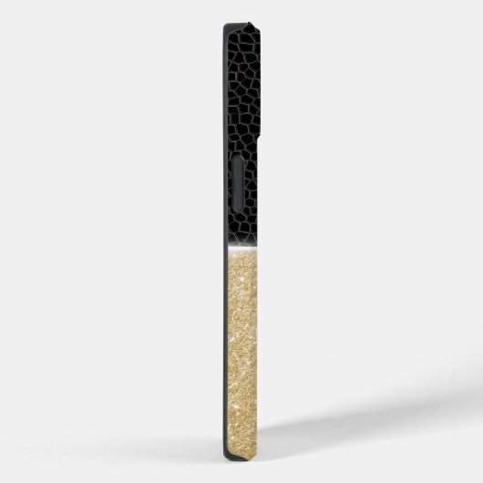 Chic Imitate Gold Glitzer Black Leather Monogram Case-Mate iPhone Hülle (Rückseite / Rechts)