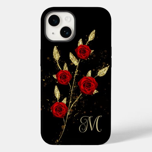 Chic Imitate Gold Glitzer Blätter Rote Rose Monogr Case-Mate iPhone Hülle (Rückseite)