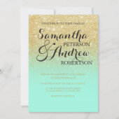 Chic Imitate Gold Glitzer Minze Grün Hochzeit Einladung (Vorderseite)