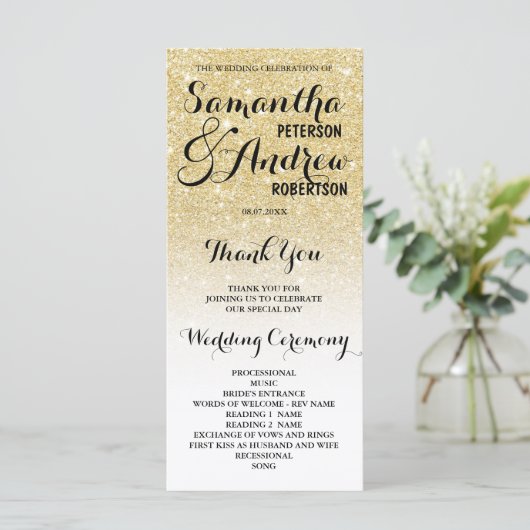 Chic Imitate Gold Glitzer ombre Wedding Programm (Stehend Vorderseite)