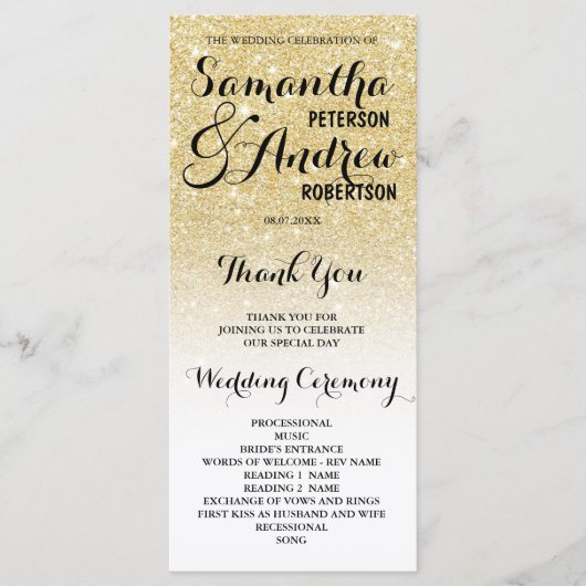 Chic Imitate Gold Glitzer ombre Wedding Programm (Vorderseite)