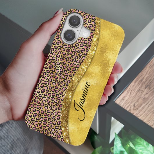 Chic Imitate Gold Glitzer Rosa Tierprint Monogram Case-Mate iPhone Hülle