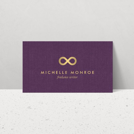 Chic Imitate Gold Infinity Symbol auf Lila Linen Visitenkarte