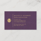Chic Imitate Gold Minimalistisch Monogram Lila Lin Visitenkarte (Rückseite)