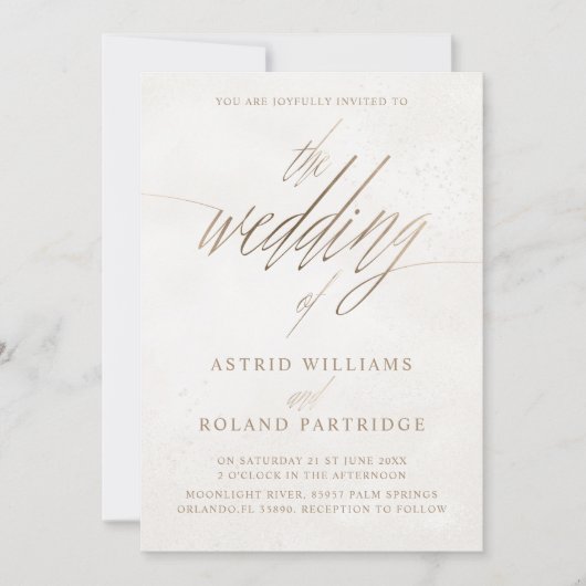 Chic Imitate Gold und Beige Texturierte Hochzeit Einladung (Vorderseite)