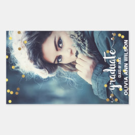 Chic Imitate Goldene Foil Confetti Foto Abschluss Rechteckiger Aufkleber