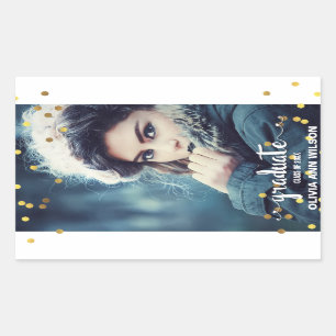 Chic Imitate Goldene Foil Confetti Foto Abschluss Rechteckiger Aufkleber