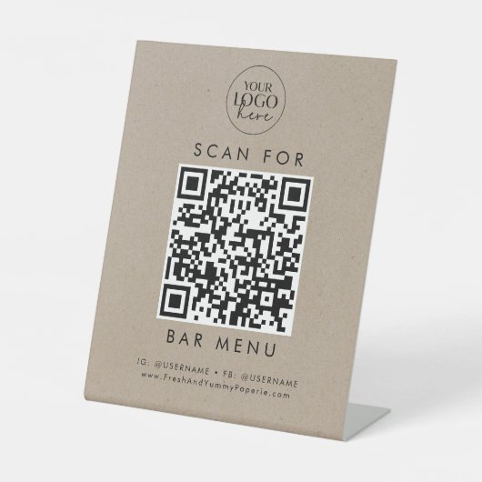 Chic Imitate Kraft Business Logo Bar Menü QR Code Sockelschild (Vorderseite)