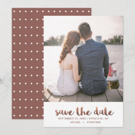 Chic Imitate Kupfer Rose Script mit Dots Foto Save The Date