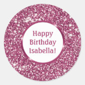 Chic Imitate Rosa Glitzer Look Custom Happy Birthd Runder Aufkleber (Vorderseite)