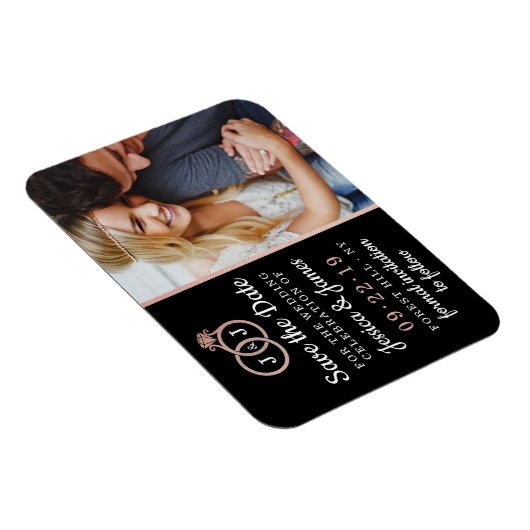 Chic Imitate Rose Gold Foil Monogram Wedding Rings Magnet (Rechte Seite)