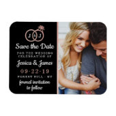 Chic Imitate Rose Gold Foil Monogram Wedding Rings Magnet (Horizontal)