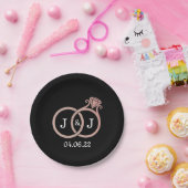 Chic Imitate Rose Gold Foil Monogram Wedding Rings Pappteller (Party)