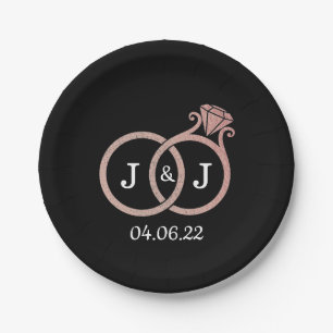 Chic Imitate Rose Gold Foil Monogram Wedding Rings Pappteller