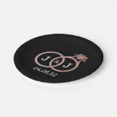 Chic Imitate Rose Gold Foil Monogram Wedding Rings Pappteller (Schrägansicht)