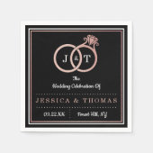 Chic Imitate Rose Gold Foil Monogram Wedding Rings Serviette (Vorderseite)