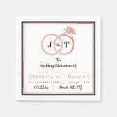 Chic Imitate Rose Gold Foil Monogram Wedding Rings Serviette (Vorderseite)