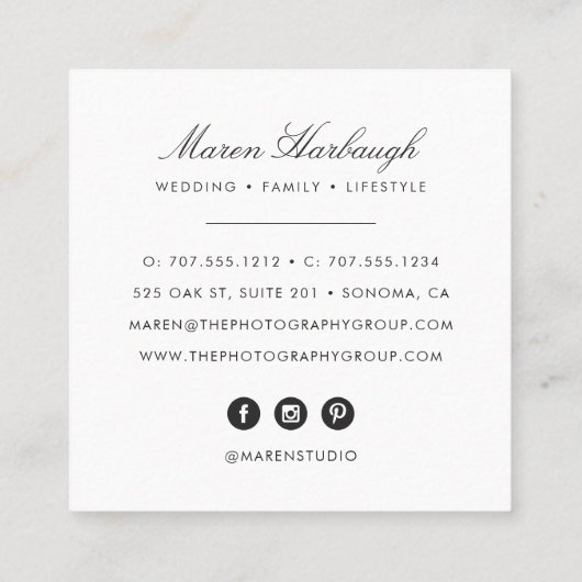 Chic Imitate Rose Gold Fotograf Monogram Logo Quadratische Visitenkarte (Rückseite)