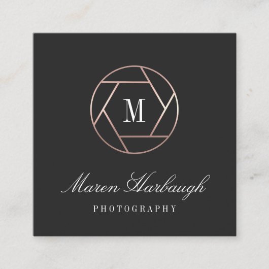 Chic Imitate Rose Gold Fotograf Monogram Logo Quadratische Visitenkarte (Vorderseite)