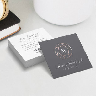 Chic Imitate Rose Gold Fotograf Monogram Logo Quadratische Visitenkarte