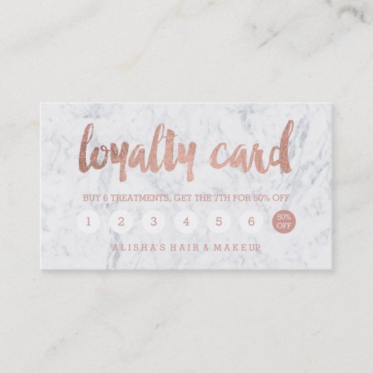 Chic Imitate Rose Goldtypografie Marmortreuekarte Treuekarte (Vorderseite)