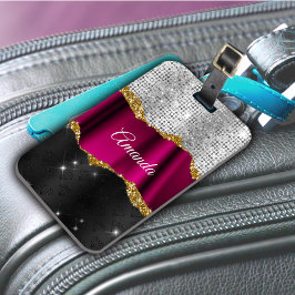Chic Imitate silber Glitzer Fuchsia schwarze Monog Gepäckanhänger