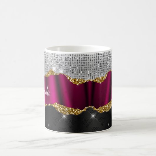 Chic Imitate silber Glitzer Fuchsia schwarze Monog Kaffeetasse (Mittel)
