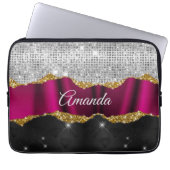 Chic Imitate silber Glitzer Fuchsia schwarze Monog Laptopschutzhülle (Vorderseite)