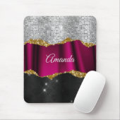 Chic Imitate silber Glitzer Fuchsia schwarze Monog Mousepad (Mit Mouse)