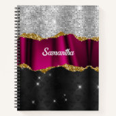 Chic Imitate silber Glitzer Fuchsia schwarze Monog Notizblock (Vorderseite)