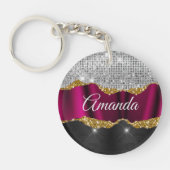Chic Imitate silber Glitzer Fuchsia schwarze Monog Schlüsselanhänger (Vorderseite)
