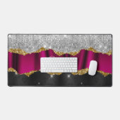 Chic Imitate silber Glitzer Fuchsia schwarze Monog Schreibtischunterlage (Tastatur & Maus)