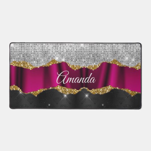 Chic Imitate silber Glitzer Fuchsia schwarze Monog Schreibtischunterlage (Vorderseite)