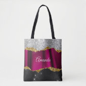 Chic Imitate silber Glitzer Fuchsia schwarze Monog Tasche (Vorderseite)