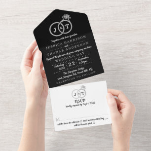 Chic Imitate Silver Foil Monogram Wedding Rings All In One Einladung