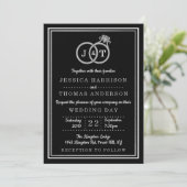Chic Imitate Silver Foil Monogram Wedding Rings Einladung (Stehend Vorderseite)